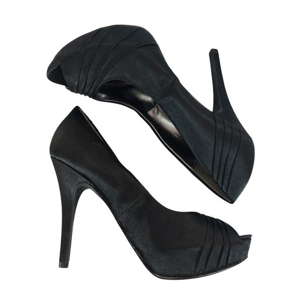 NWOT-1 SHOW! JACQUELINE FERRAR! BLACK SATIN HIDDEN PLATFORM STILETTO HEELS!SZ 8M - Picture 6 of 10